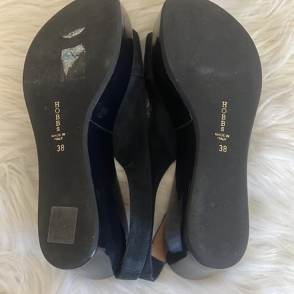 Hobbs London Black Suede And Patent Leather Slingback Wedge Sandals Sz-8/38 - Picture 9 of 9